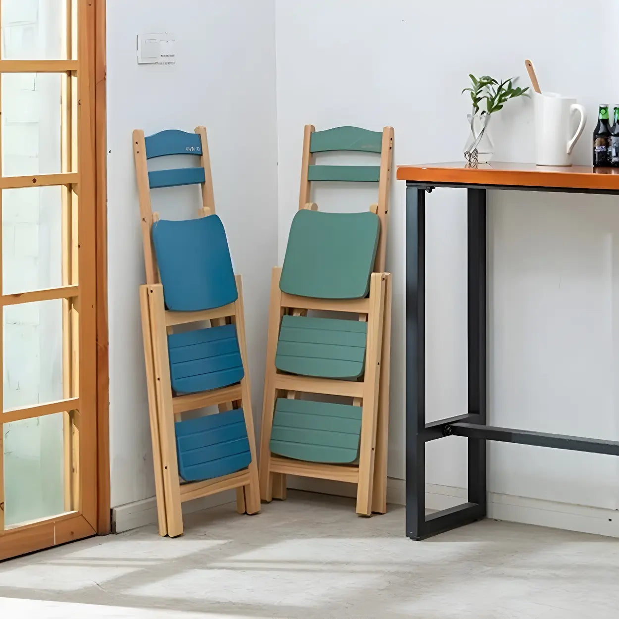 Folding Square Wood Ladder Bar Stool