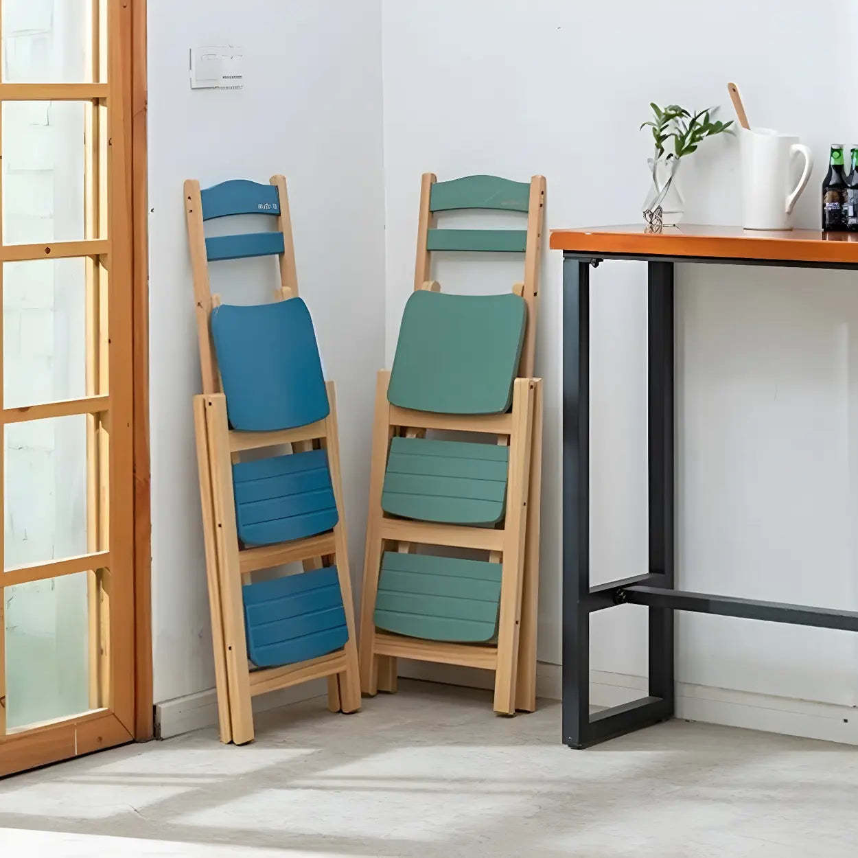 Folding Square Wood Ladder Bar Stool