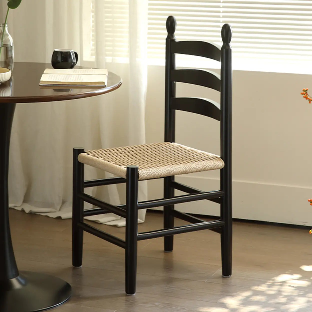 Black Natural Ladderback Woven Seat Wood Dining Chair