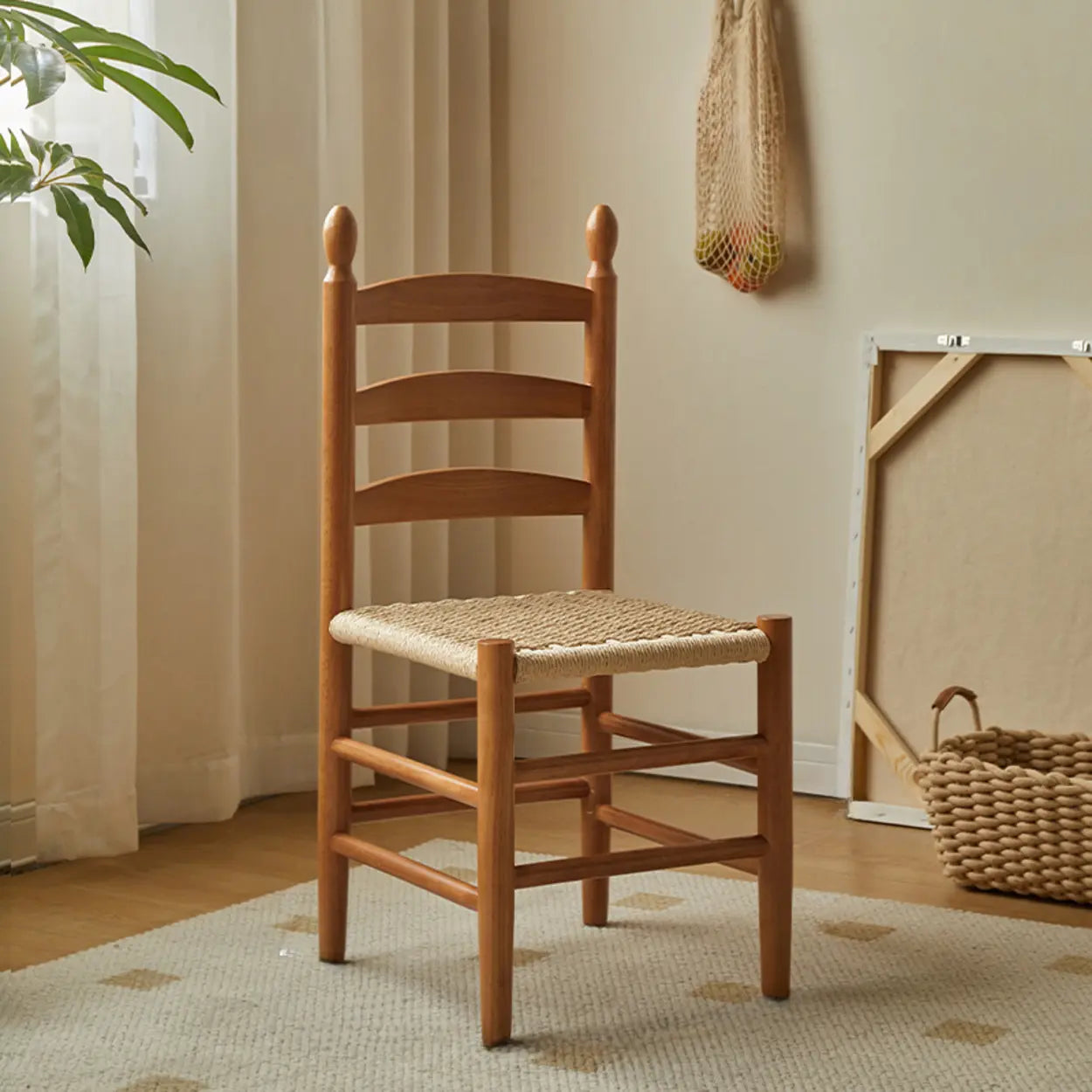 Black Natural Ladderback Woven Seat Wood Dining Chair — Cherry
