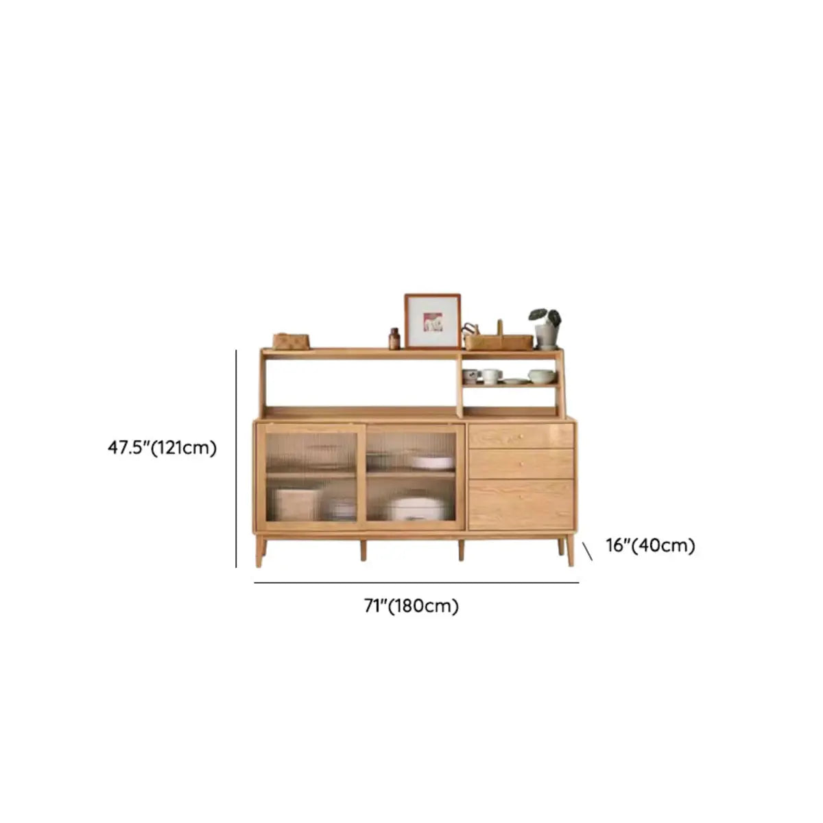 Natural Oak Sliding Door Open Sideboard with Drawers