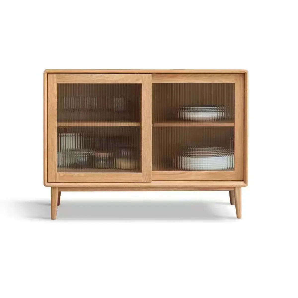 Natural Oak Sliding Door Open Sideboard with Drawers
