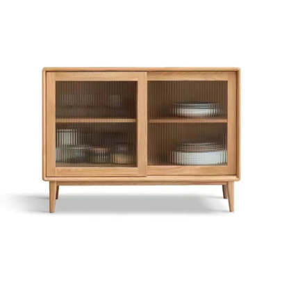Natural Oak Sliding Door Open Sideboard with Drawers