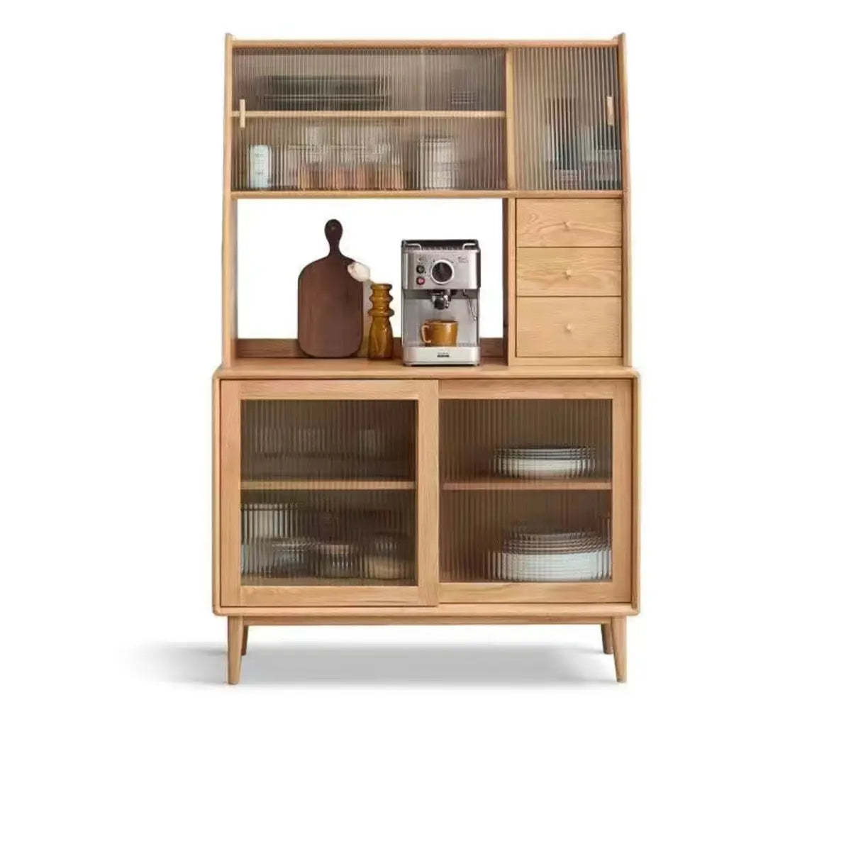Natural Oak Sliding Door Open Sideboard with Drawers