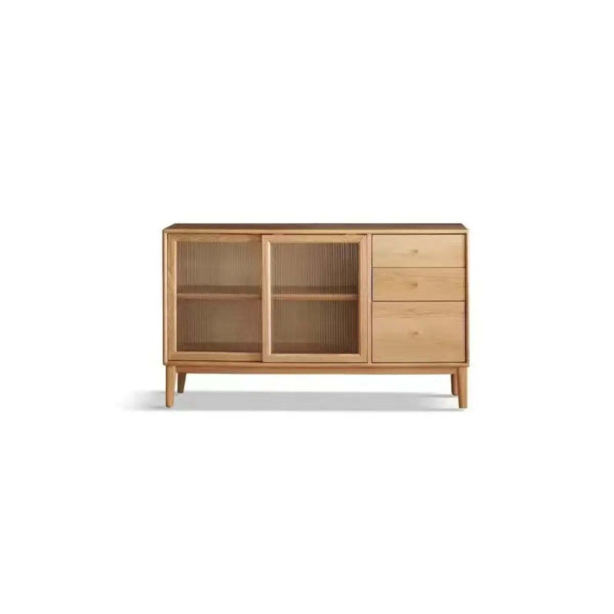 Natural Oak Sliding Door Open Sideboard with Drawers