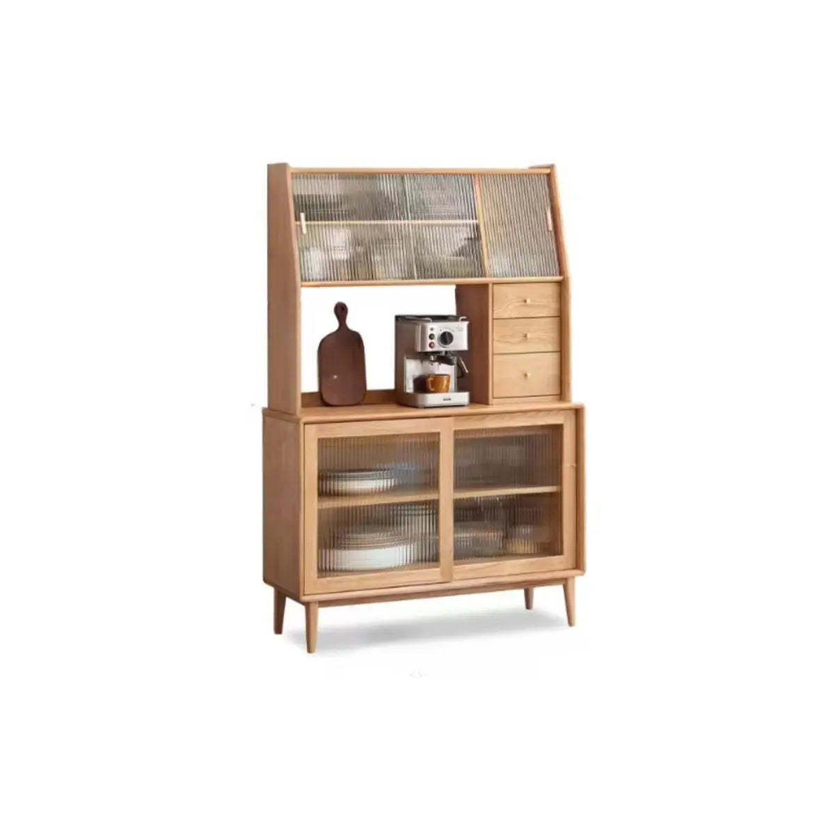 Natural Oak Sliding Door Open Sideboard with Drawers