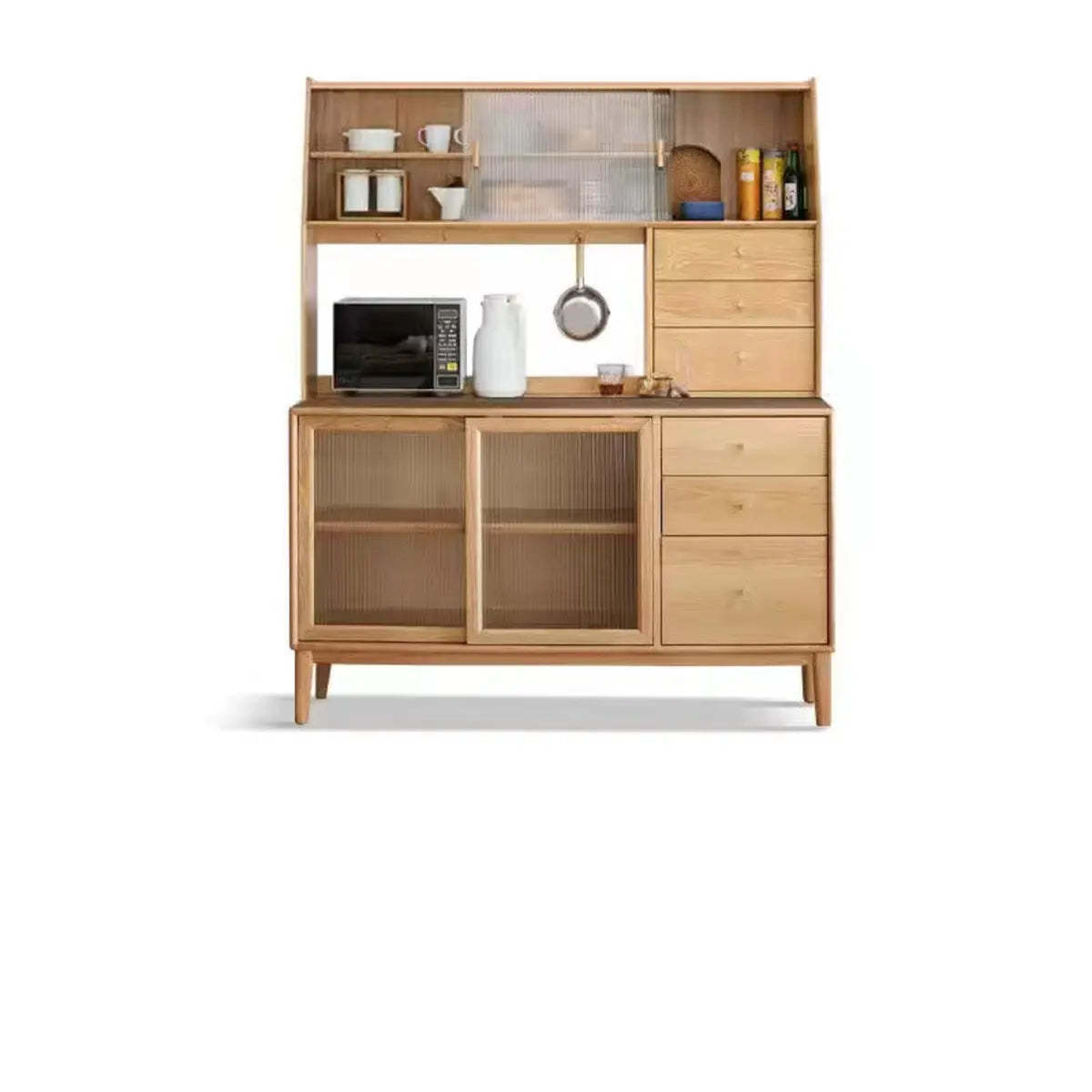 Natural Oak Sliding Door Open Sideboard with Drawers