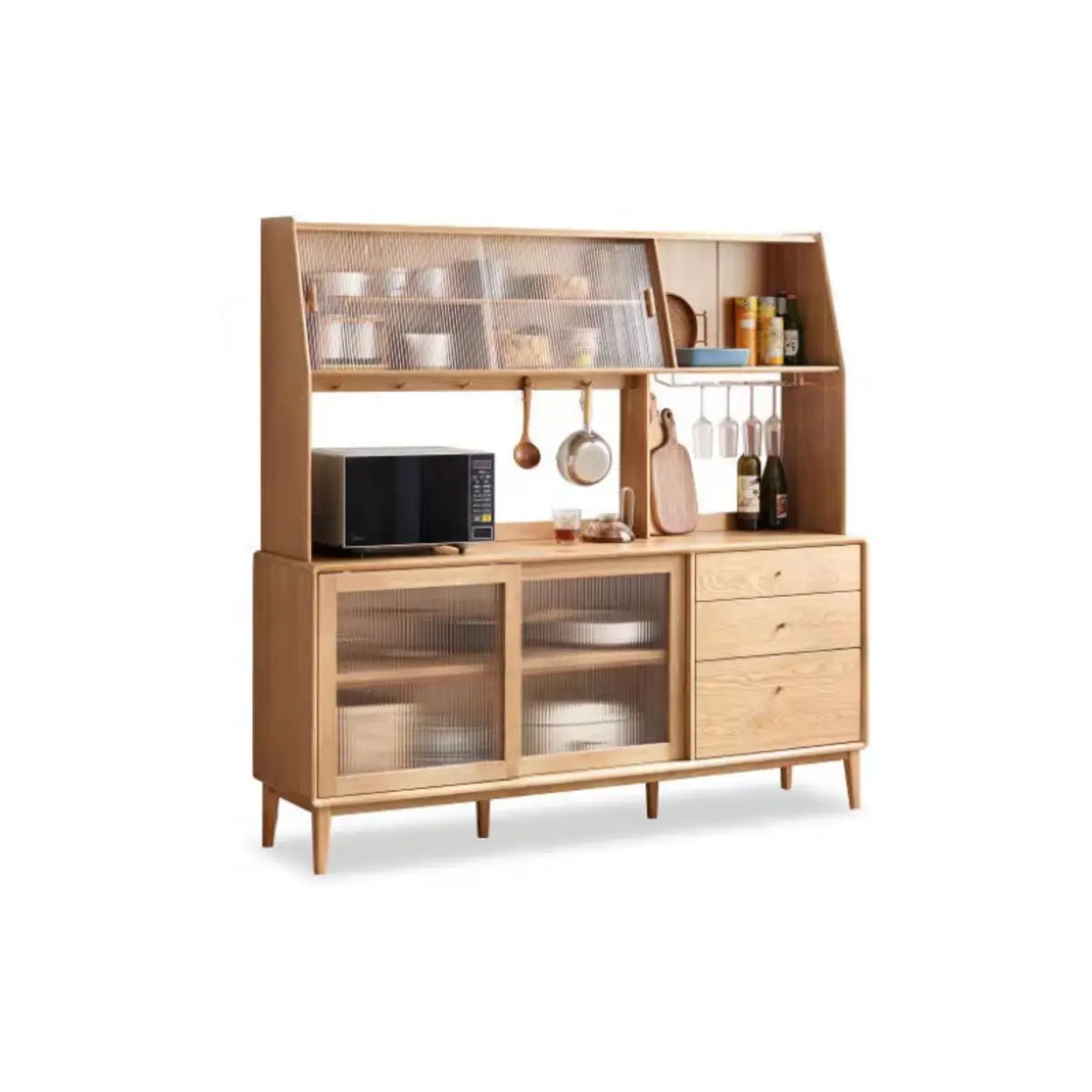 Natural Oak Sliding Door Open Sideboard with Drawers