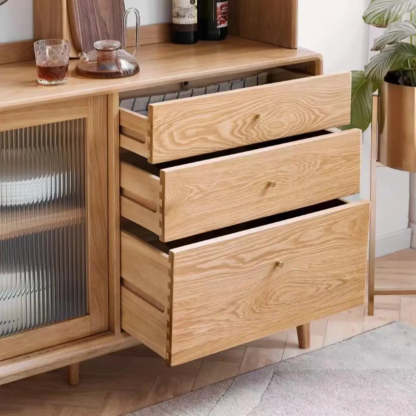 Natural Oak Sliding Door Open Sideboard with Drawers
