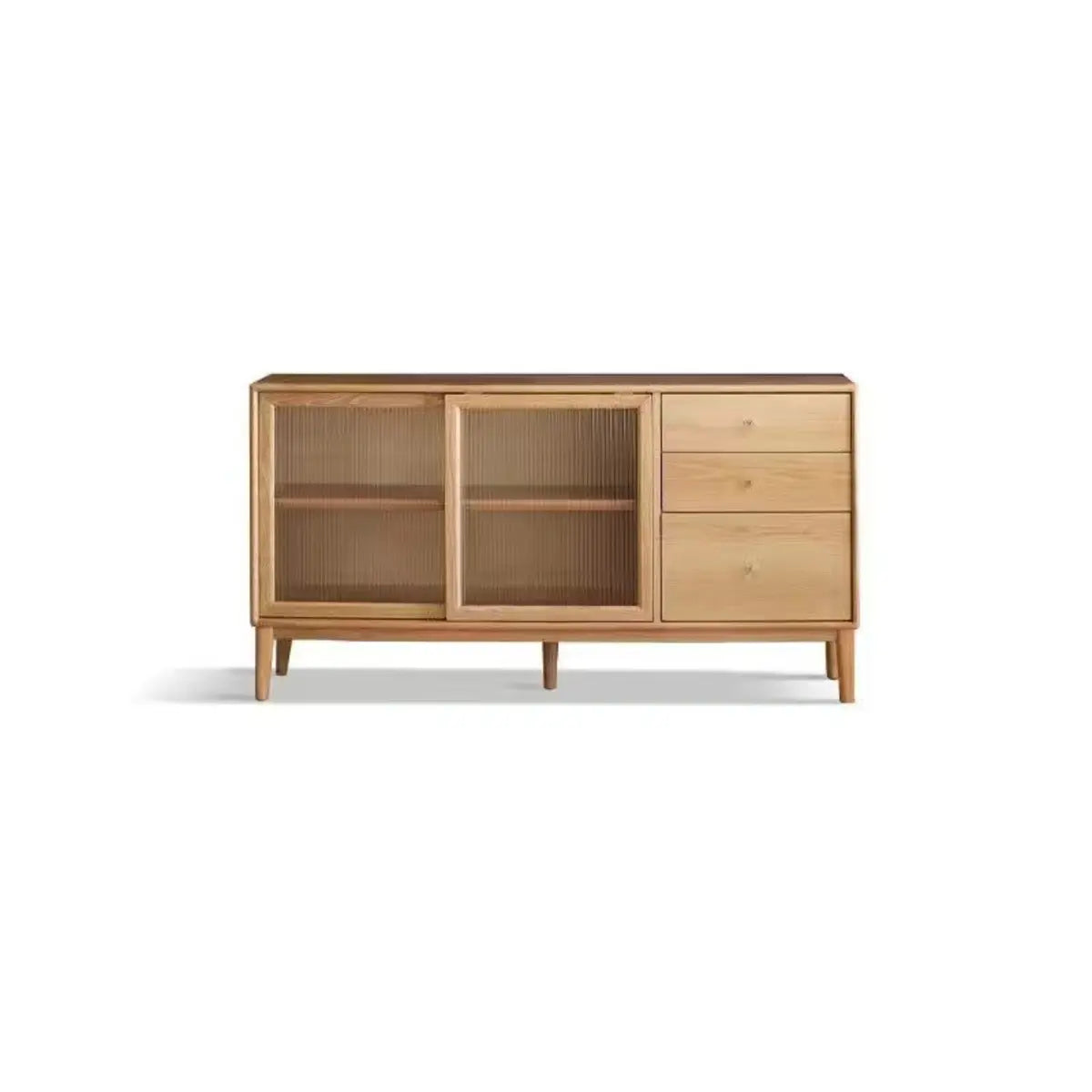 Natural Oak Sliding Door Open Sideboard with Drawers