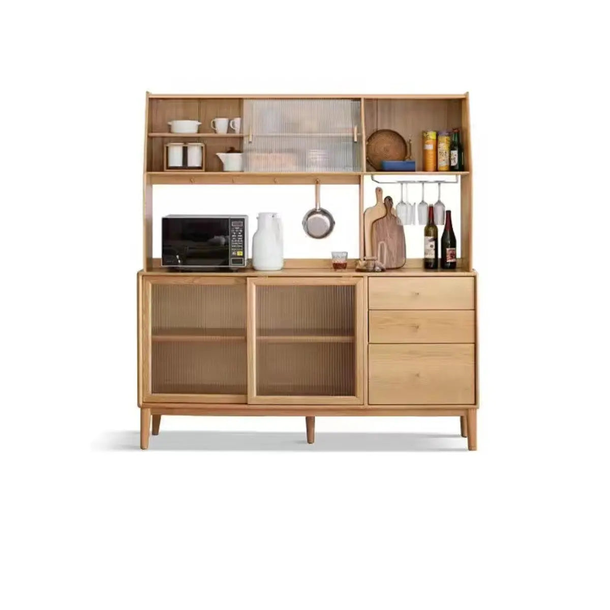 Natural Oak Sliding Door Open Sideboard with Drawers