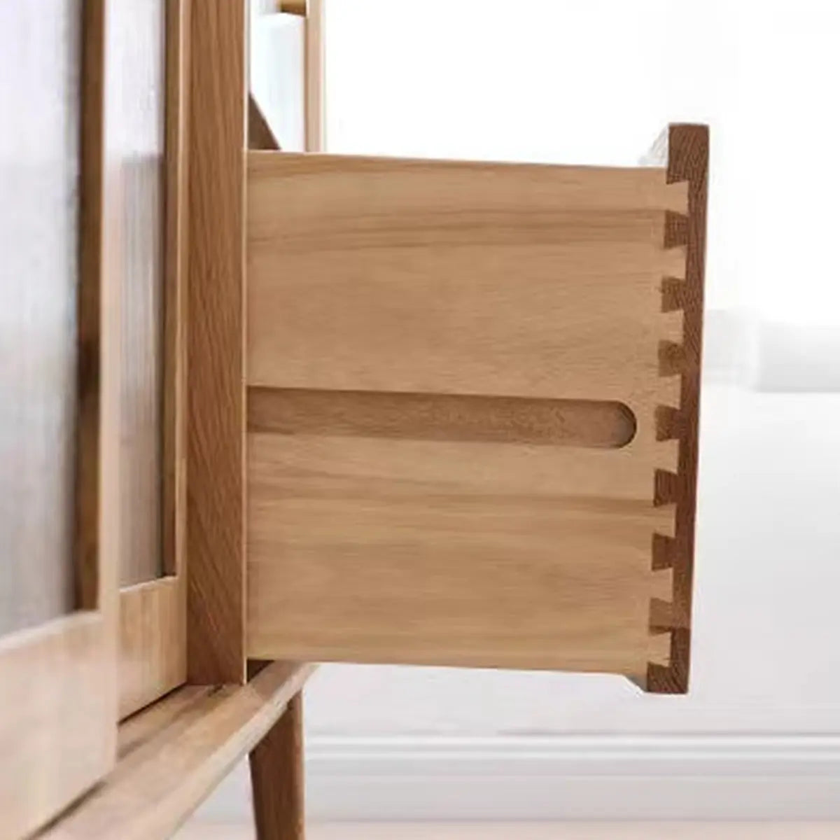 Natural Oak Sliding Door Open Sideboard with Drawers