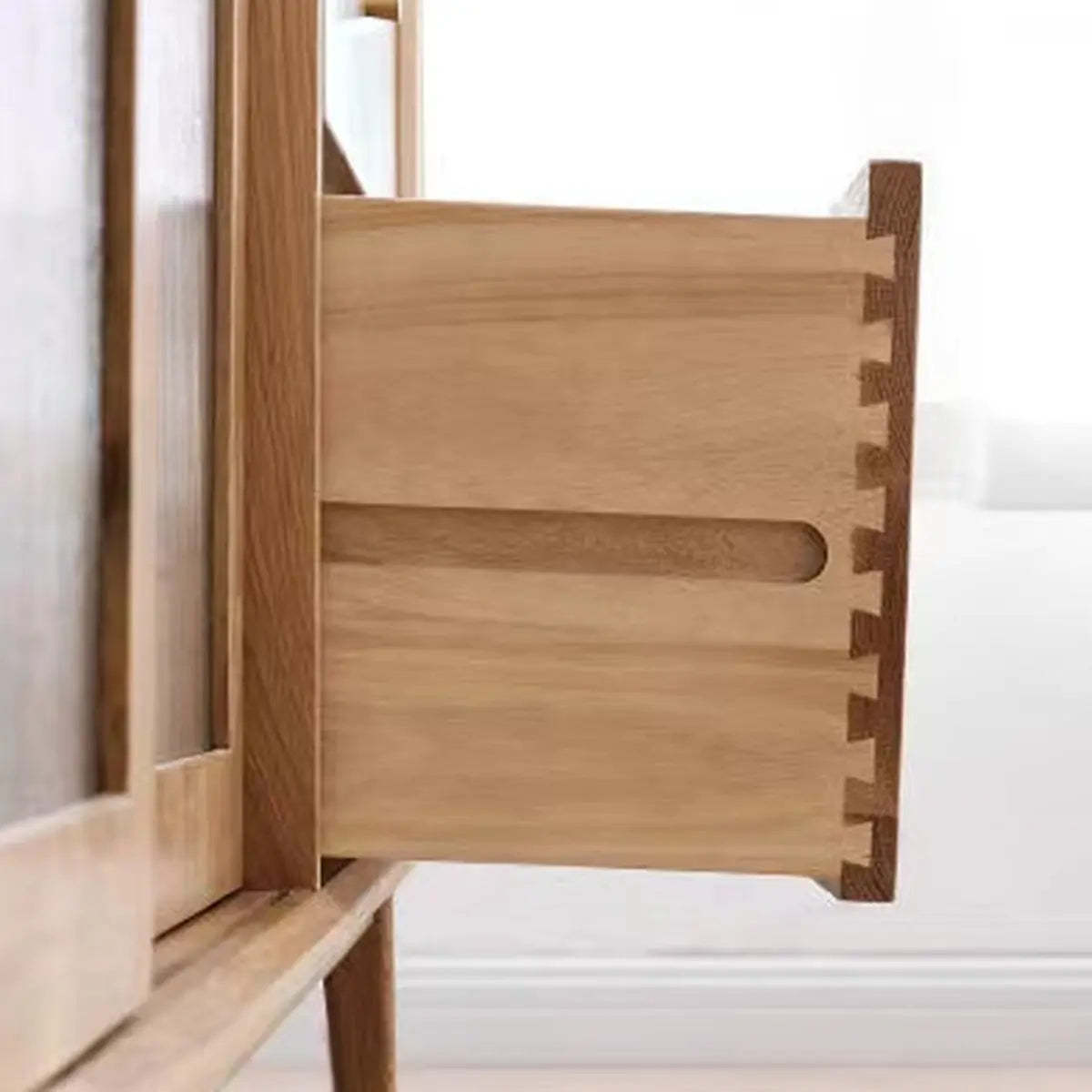 Natural Oak Sliding Door Open Sideboard with Drawers