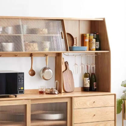 Natural Oak Sliding Door Open Sideboard with Drawers