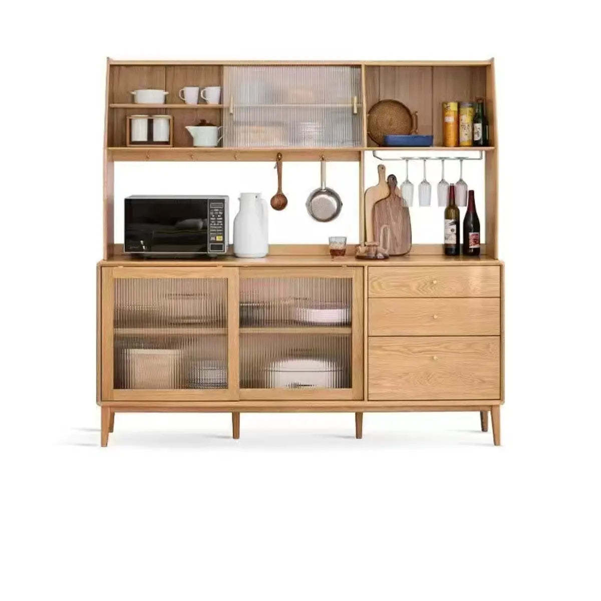 Natural Oak Sliding Door Open Sideboard with Drawers
