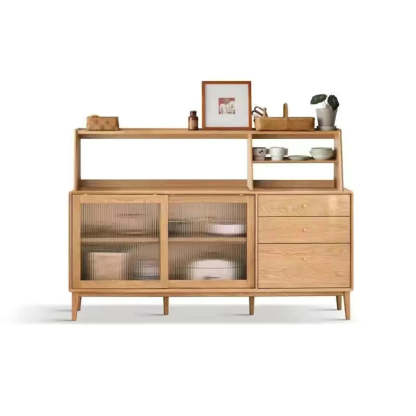 Natural Oak Sliding Door Open Sideboard with Drawers