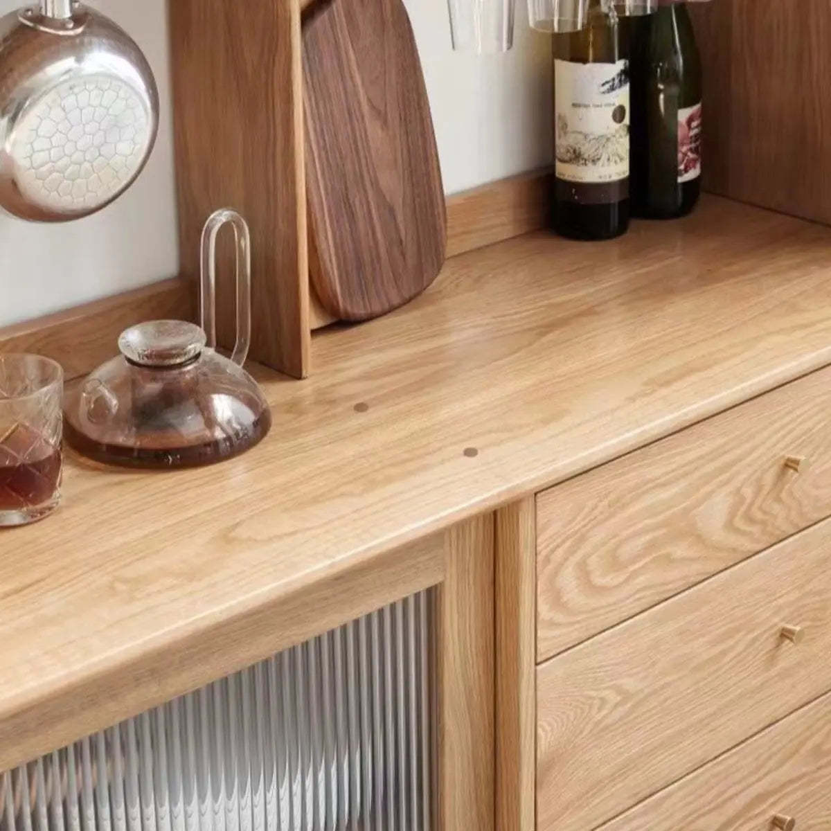 Natural Oak Sliding Door Open Sideboard with Drawers