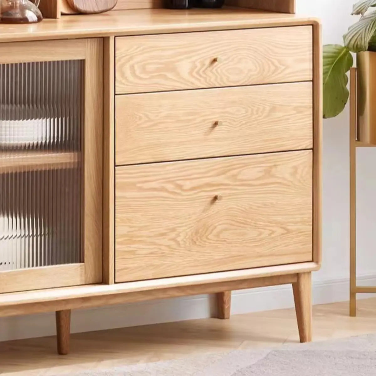 Natural Oak Sliding Door Open Sideboard with Drawers