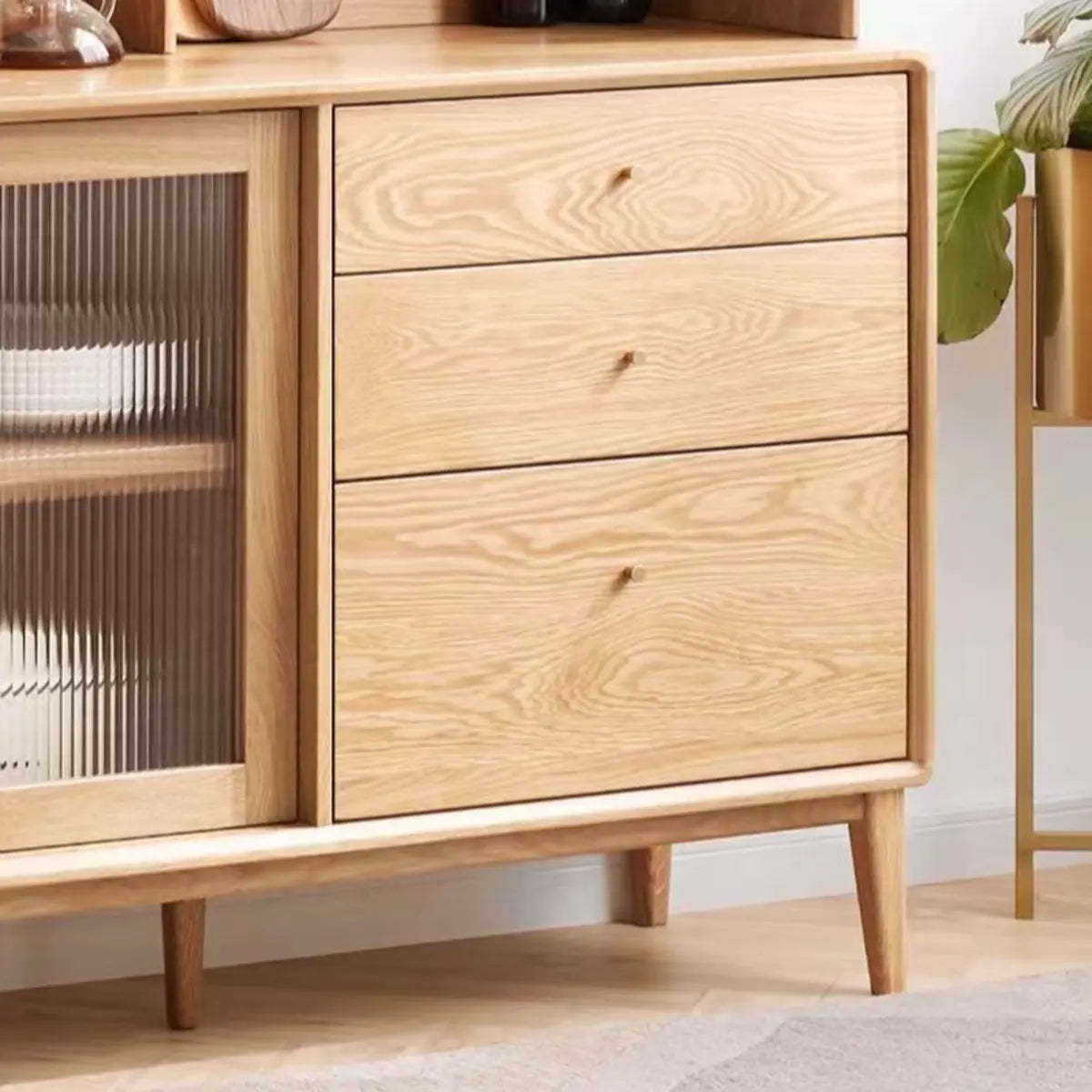 Natural Oak Sliding Door Open Sideboard with Drawers