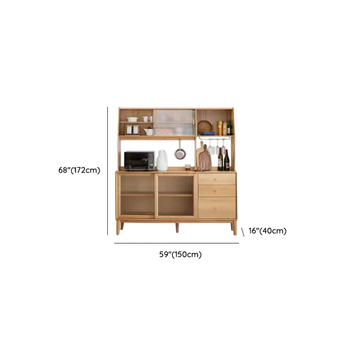 Natural Oak Sliding Door Open Sideboard with Drawers