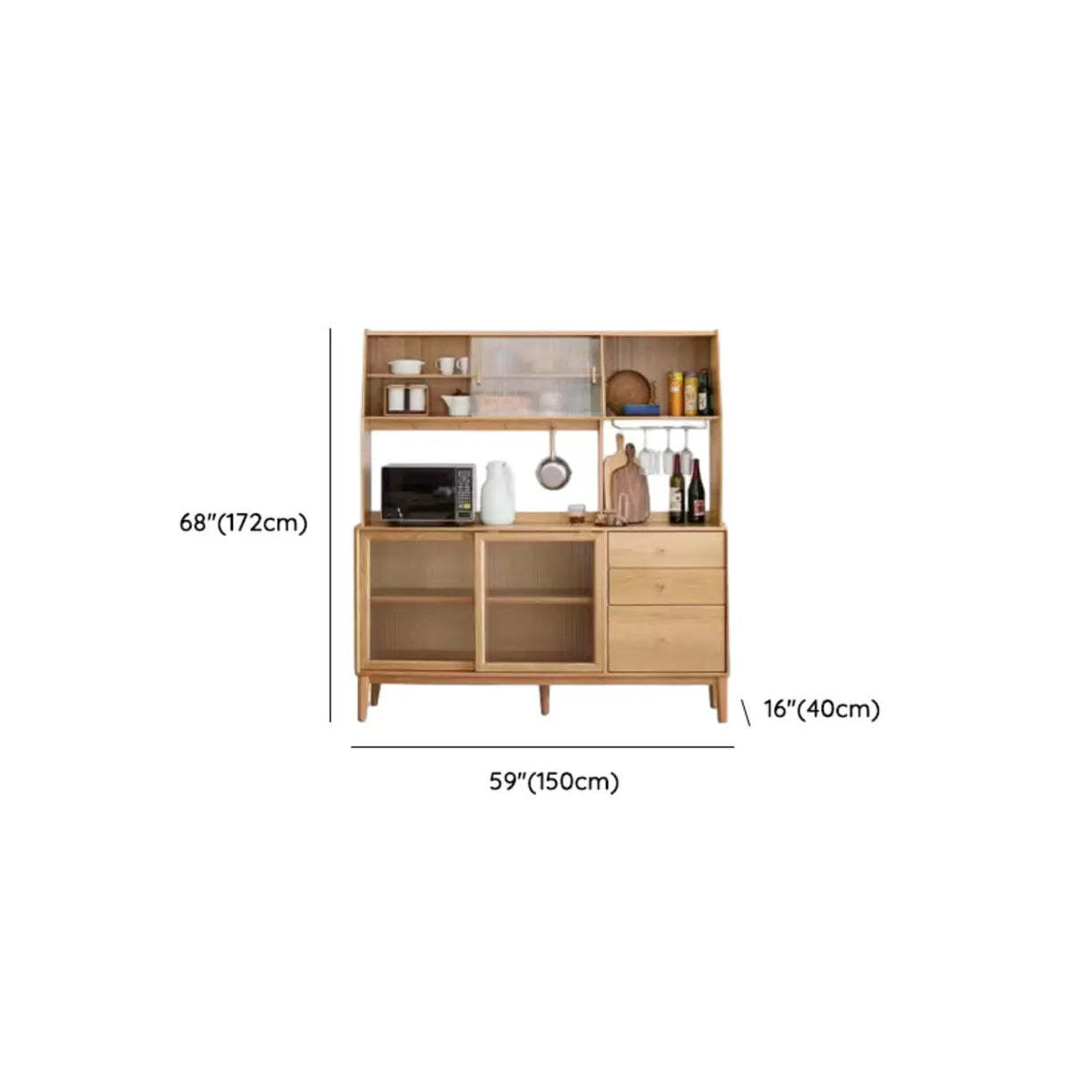 Natural Oak Sliding Door Open Sideboard with Drawers
