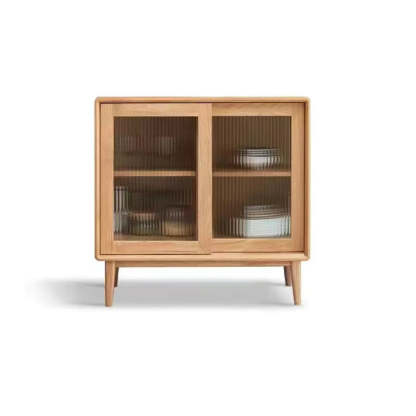 Natural Oak Sliding Door Open Sideboard with Drawers