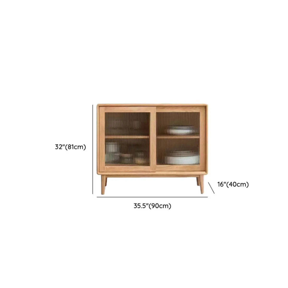 Natural Oak Sliding Door Open Sideboard with Drawers
