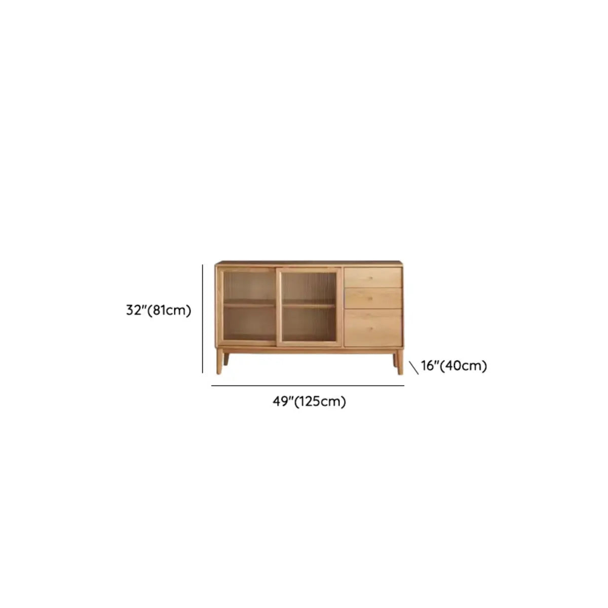 Natural Oak Sliding Door Open Sideboard with Drawers