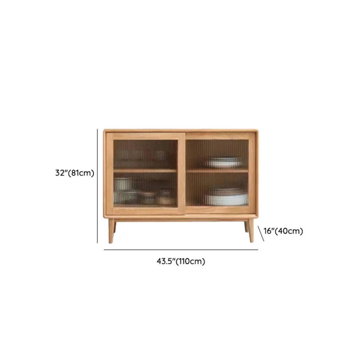 Natural Oak Sliding Door Open Sideboard with Drawers