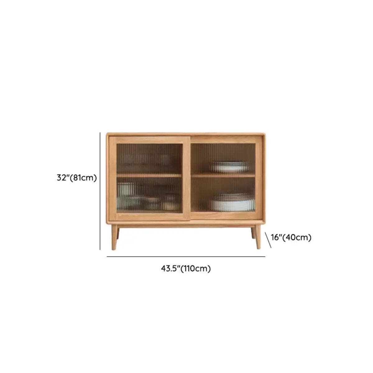 Natural Oak Sliding Door Open Sideboard with Drawers