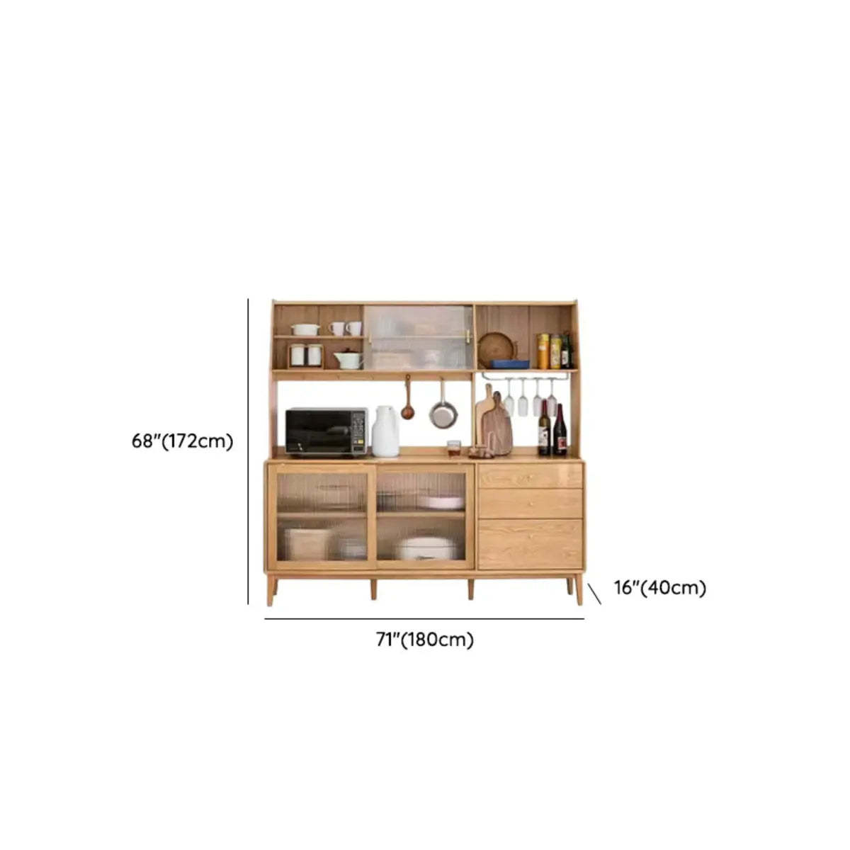 Natural Oak Sliding Door Open Sideboard with Drawers