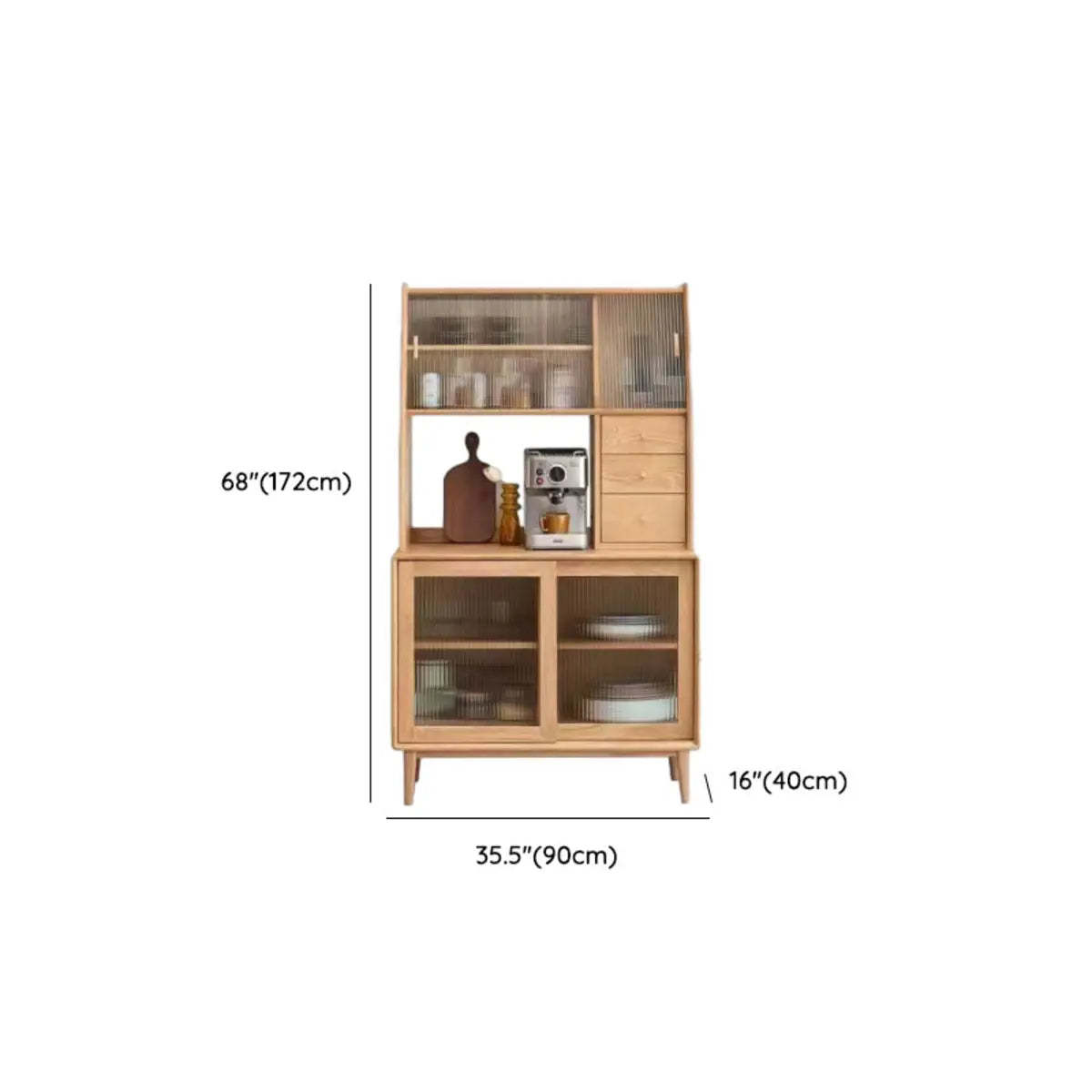 Natural Oak Sliding Door Open Sideboard with Drawers