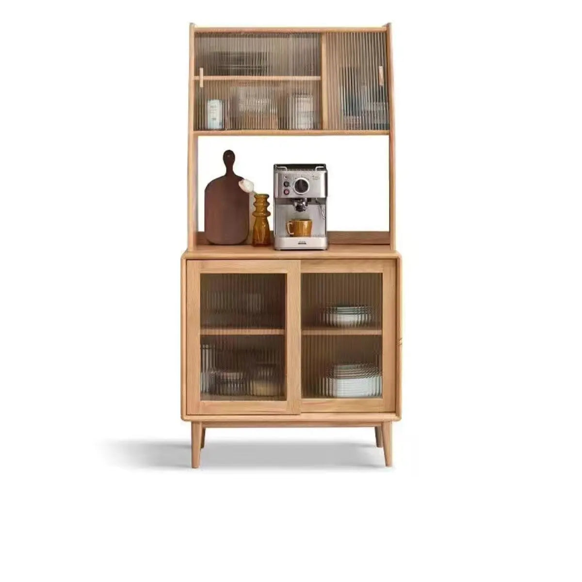 Natural Oak Sliding Door Open Sideboard with Drawers