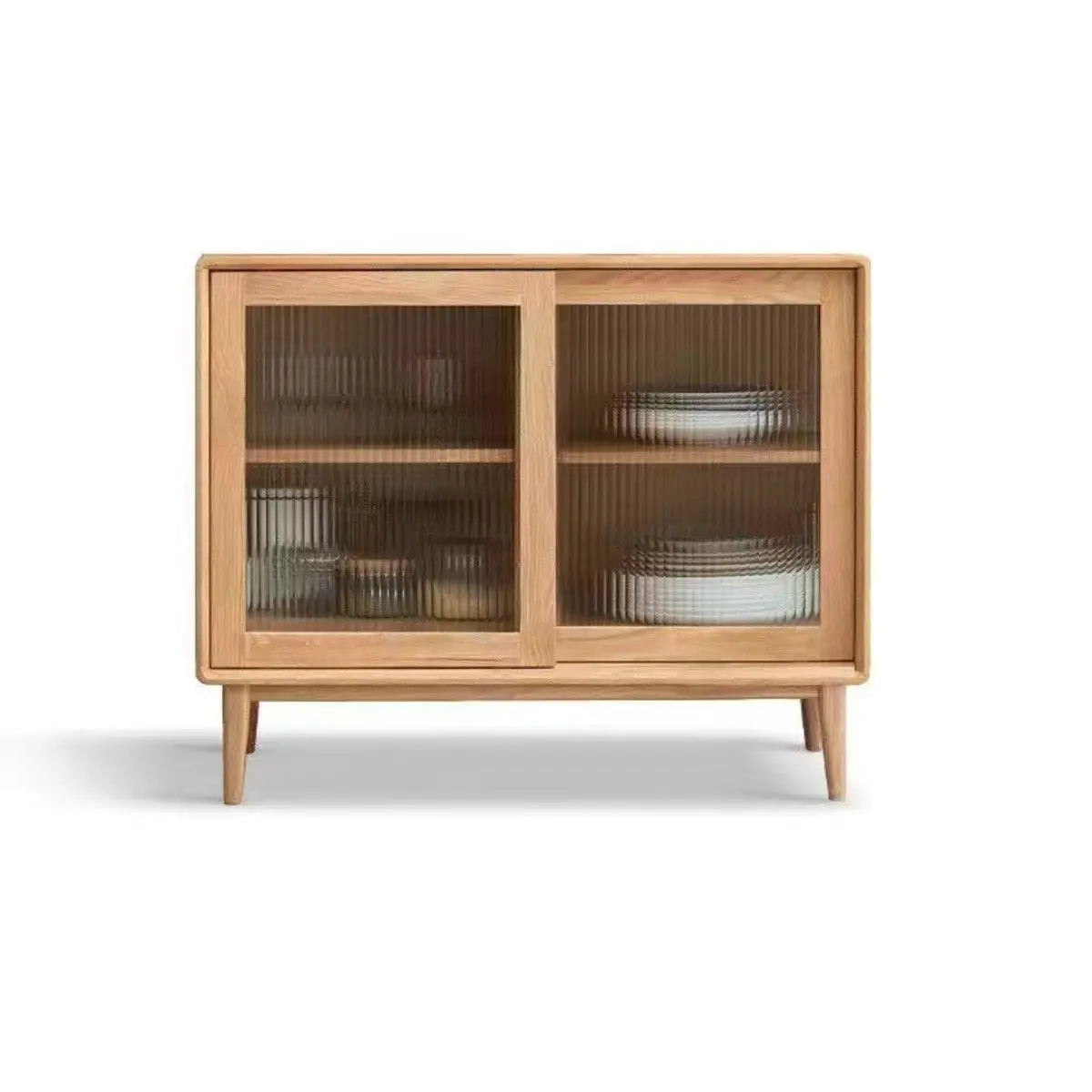 Natural Oak Sliding Door Open Sideboard with Drawers