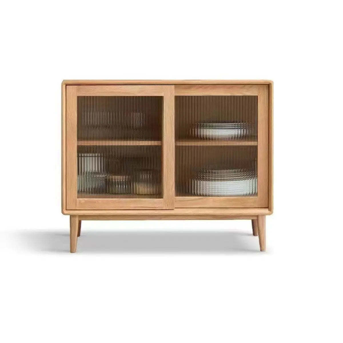 Natural Oak Sliding Door Open Sideboard with Drawers