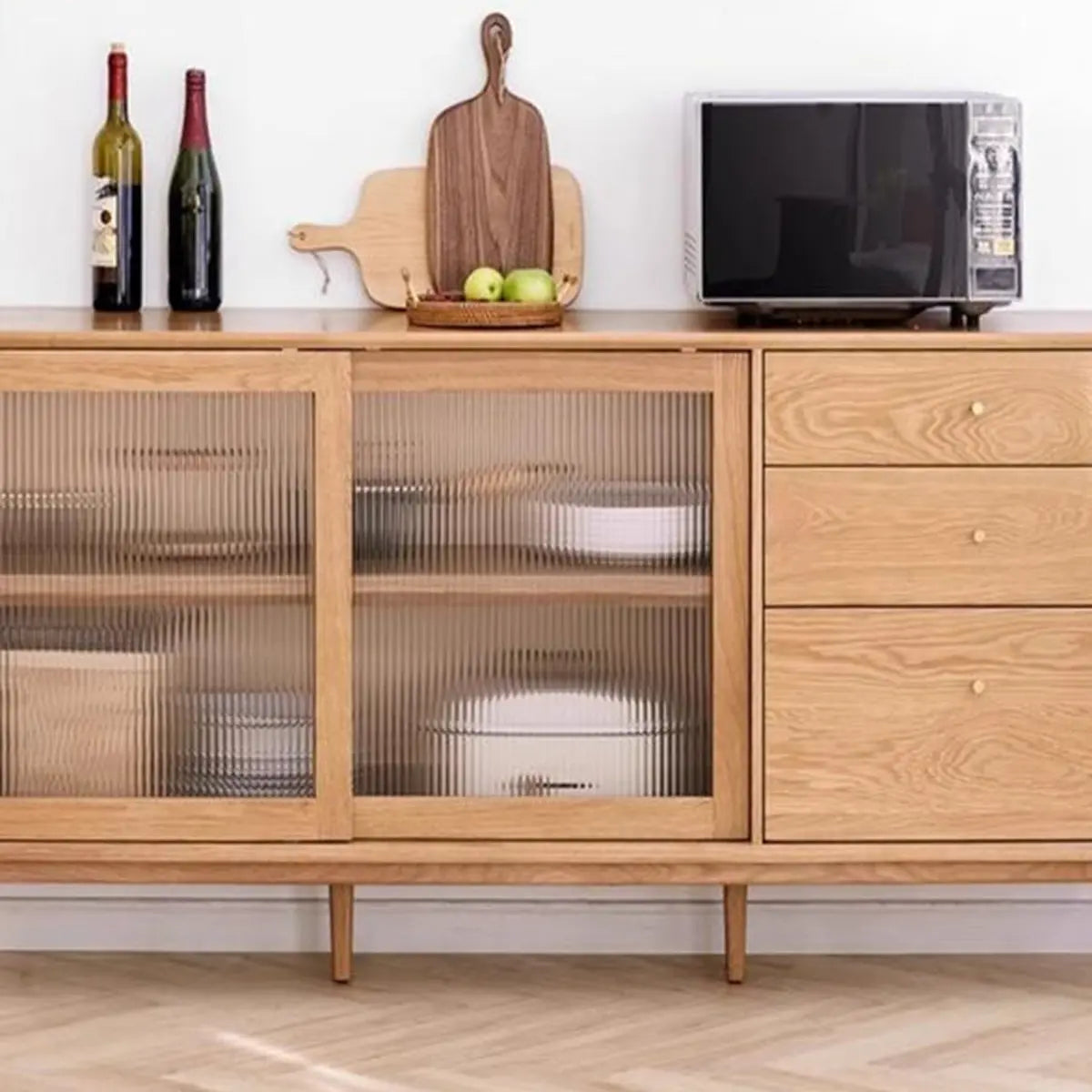 Natural Oak Sliding Door Open Sideboard with Drawers