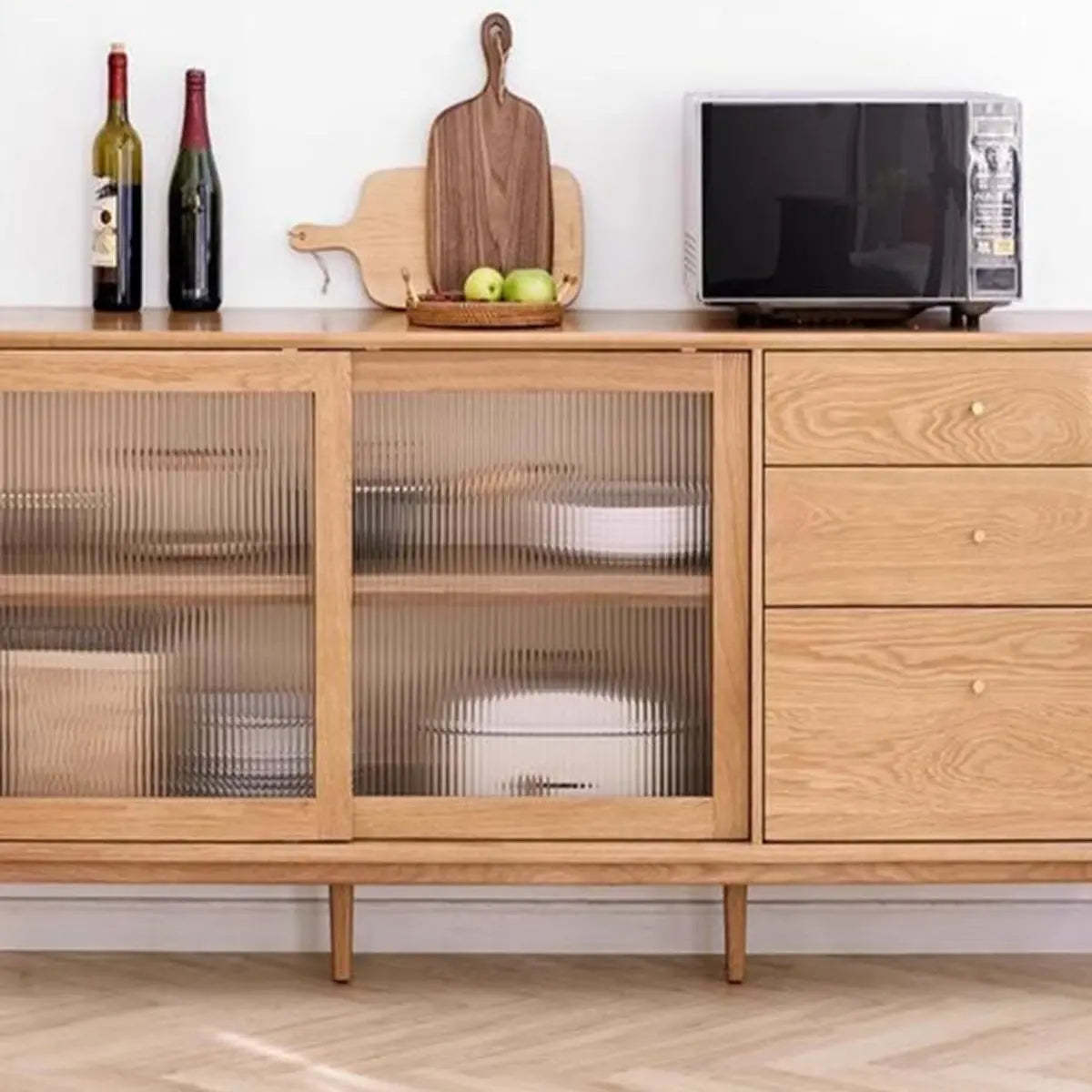 Natural Oak Sliding Door Open Sideboard with Drawers