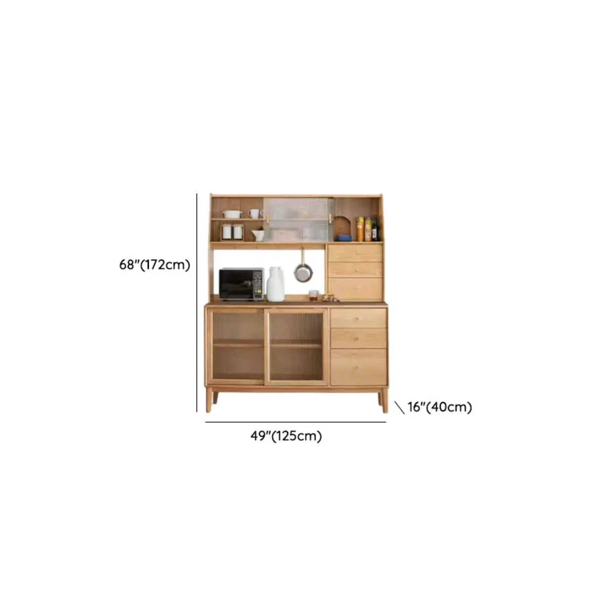 Natural Oak Sliding Door Open Sideboard with Drawers