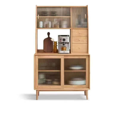 Natural Oak Sliding Door Open Sideboard with Drawers