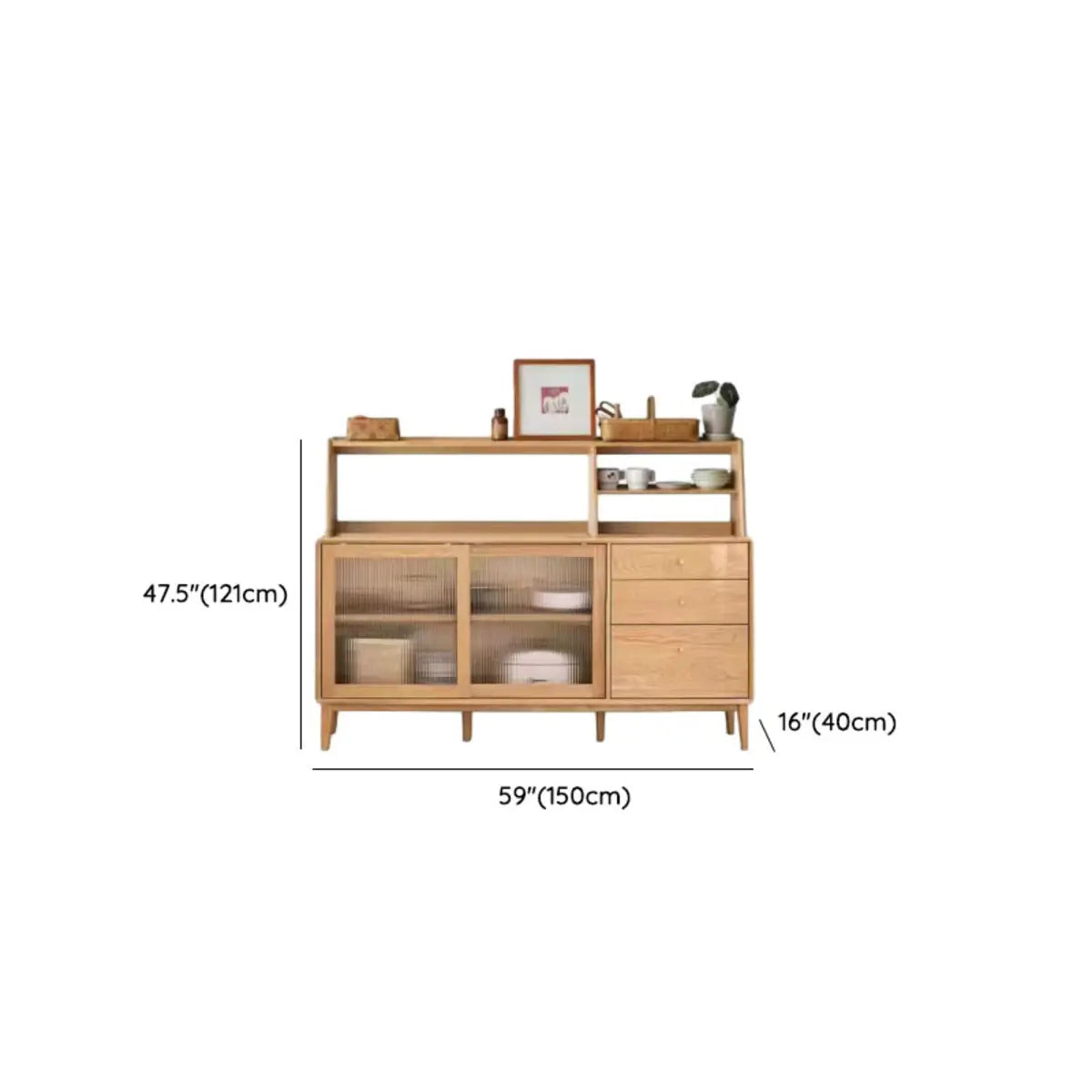 Natural Oak Sliding Door Open Sideboard with Drawers