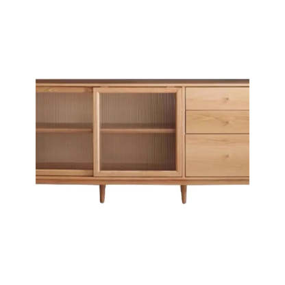 Natural Oak Sliding Door Open Sideboard with Drawers
