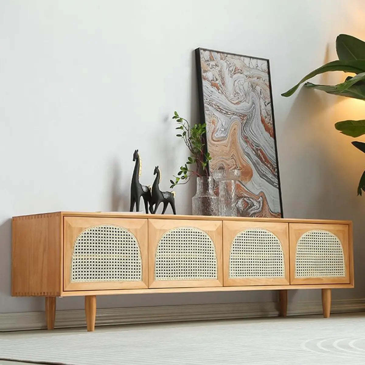 Natural Pine Wood 1-Tier Rectangular TV Stand