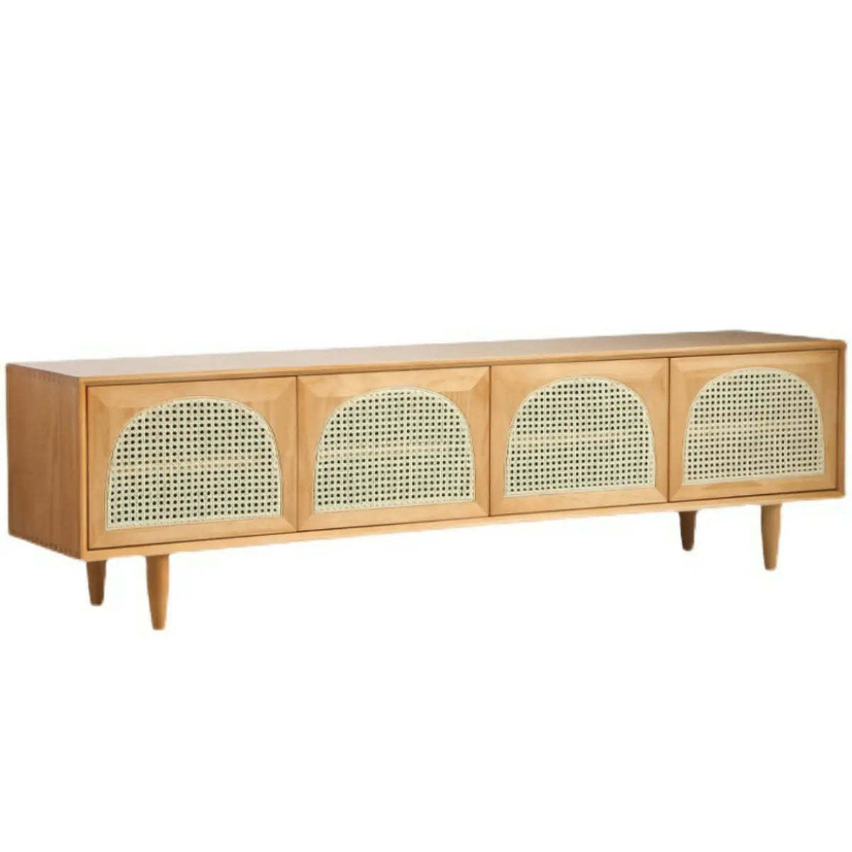 Natural Pine Wood 1-Tier Rectangular TV Stand — Cherry Wood