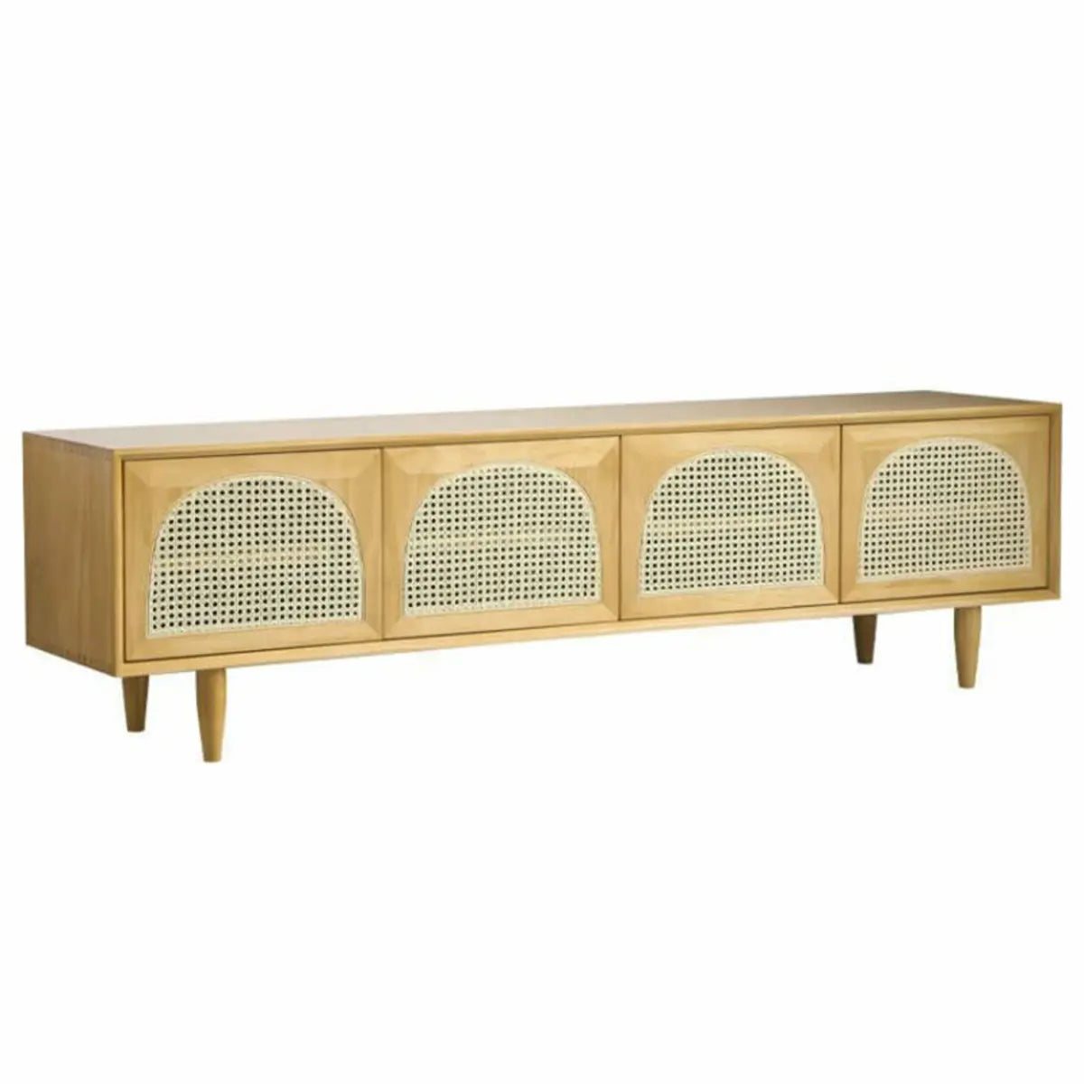 Natural Pine Wood 1-Tier Rectangular TV Stand — Cherry Wood