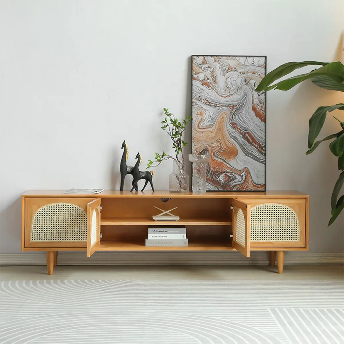 Natural Pine Wood 1-Tier Rectangular TV Stand — Natural