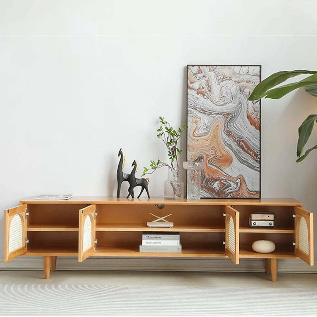 Natural Pine Wood 1-Tier Rectangular TV Stand — Natural