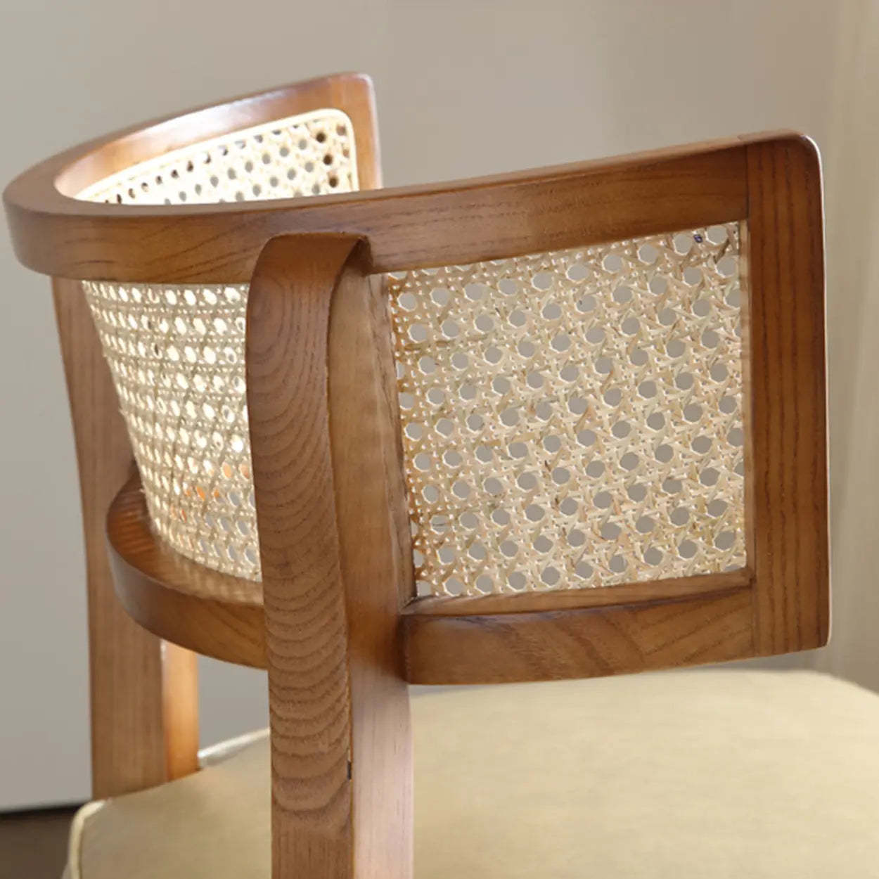 Natural Rattan Low Back Beige Leather Lounge Chair