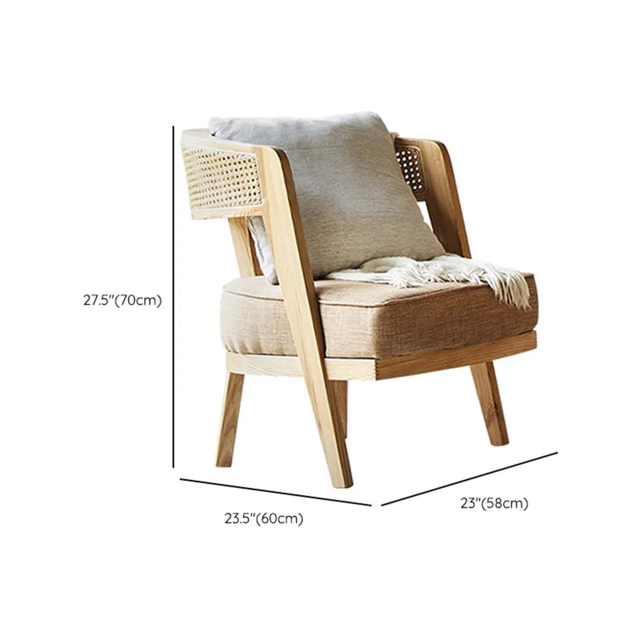 Natural Rattan Low Back Beige Leather Lounge Chair