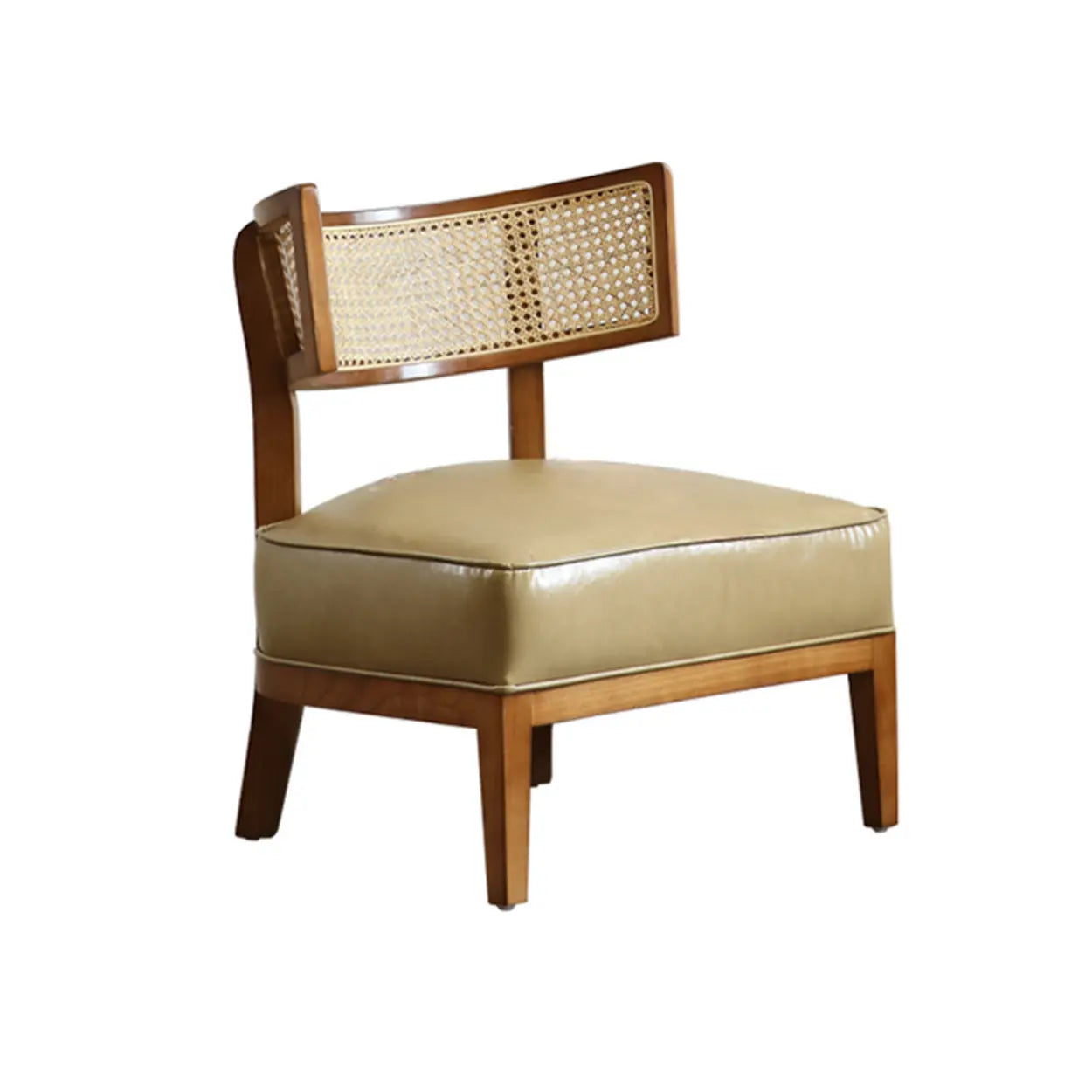 Natural Rattan Low Back Beige Leather Lounge Chair — Cotton and Linen