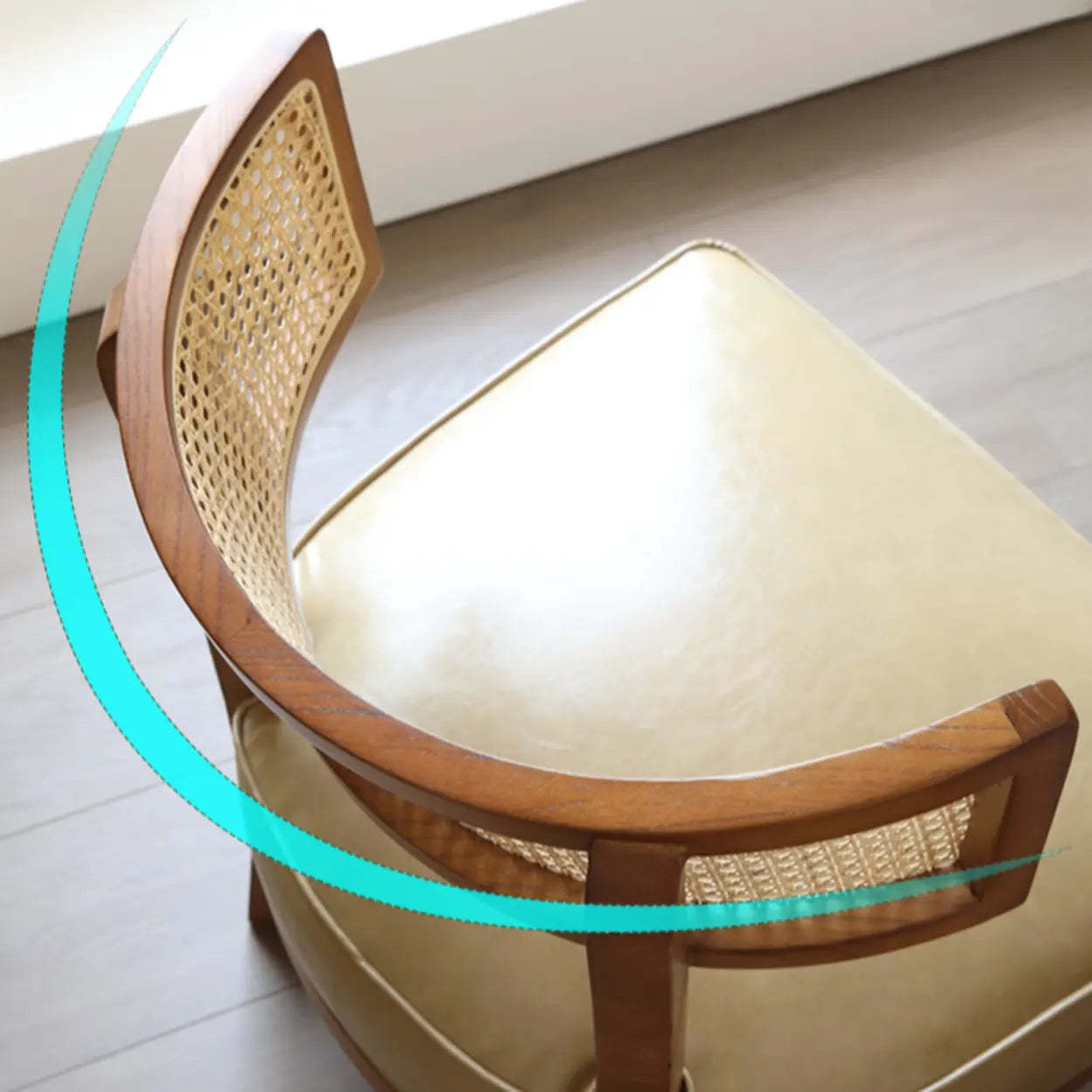 Natural Rattan Low Back Beige Leather Lounge Chair